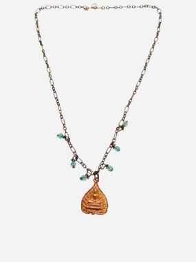 Gold Plated Buddha Pendant Necklace with Aqua Beads